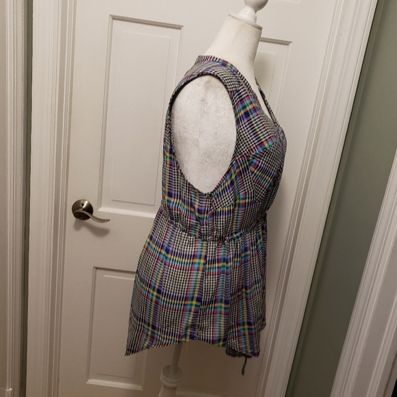 Torrid 2X Tunic Top Blouse Emma Babydoll Challis Rayon Plaid Sleeveless Tie - Picture 6 of 10